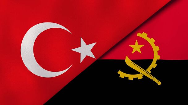 Due stati bandiere di Turchia e Angola. Contesto aziendale di alta qualità. Illustrazione 3d
 - Foto, immagini