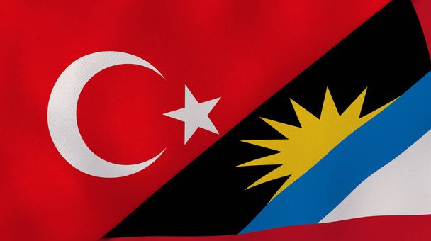 Kaksi valtiota liput Turkin ja Antigua ja Barbuda. Laadukas yritystausta. 3d kuva
 - Valokuva, kuva