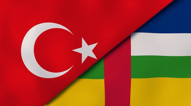 Two states flags of Turkey and Central African Republic. High quality business background. 3d illustration - Photo, Image