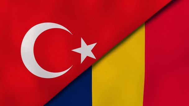 Türkiye ve Çad 'ın iki bayrağı. Kaliteli bir iş geçmişi. 3d illüstrasyon - Fotoğraf, Görsel