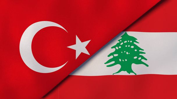 Due stati bandiere di Turchia e Libano. Contesto aziendale di alta qualità. Illustrazione 3d
 - Foto, immagini