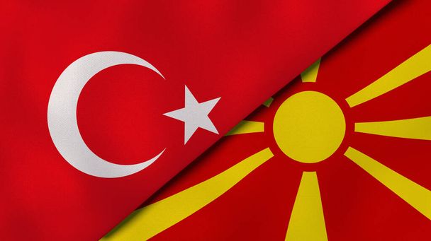 Two states flags of Turkey and Macedonia. High quality business background. 3d illustration - Photo, Image