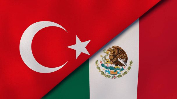 Törökország és Mexikó két állami zászlaja. Kiváló minőségű üzleti háttér. 3d illusztráció - Fotó, kép