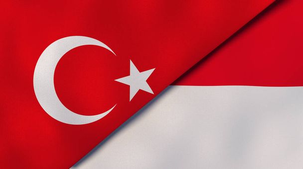 Two states flags of Turkey and Monaco. High quality business background. 3d illustration - Photo, Image