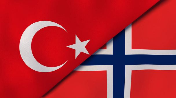 Two states flags of Turkey and Norway. High quality business background. 3d illustration - Photo, Image