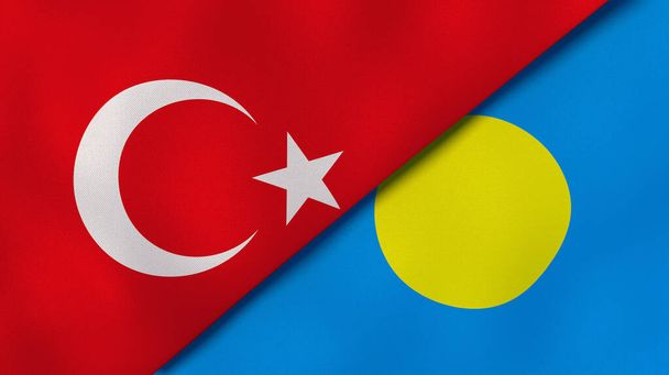 Two states flags of Turkey and Palau. High quality business background. 3d illustration - Photo, Image