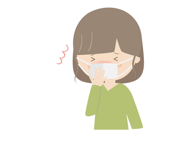 Симпатичная иллюстрация молодой женщины чихающей
 - Вектор,изображение