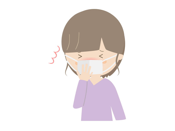 Cute illustration of a young woman sneezing - Vector, Image