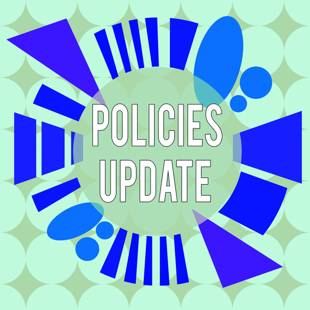 Conceptual hand writing showing Policies Update. Business photo text act of adding new information or guidelines formulated Asymmetrical format pattern object outline multicolor design. - Zdjęcie, obraz