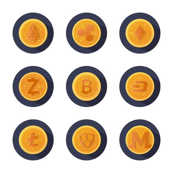 cryptogeld munten pictogram set, blok gedetailleerde stijl - Vector, afbeelding