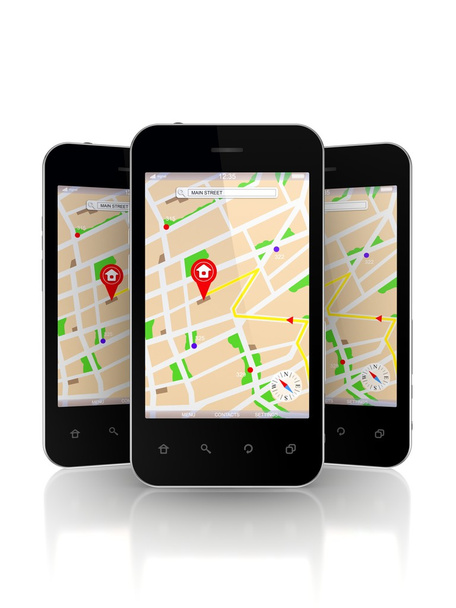 Teléfonos móviles con navegador GPS en pantalla
. - Foto, imagen