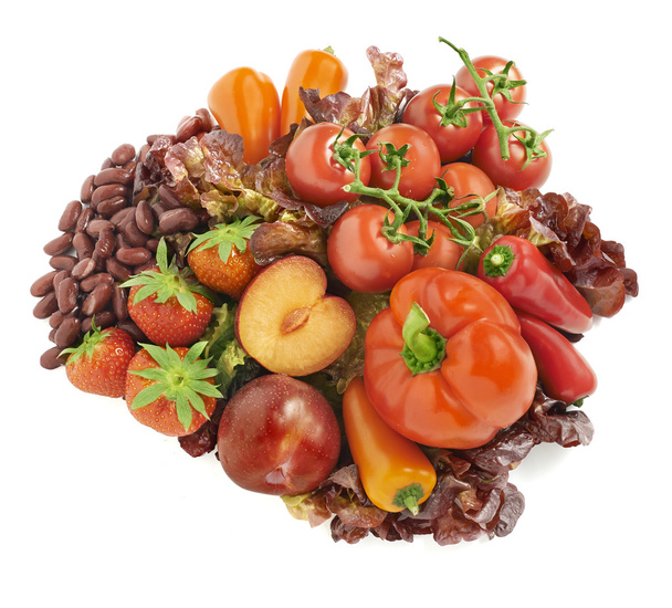 wszelkiego rodzaju czerwone owoce i warzywa ułożone w grupie z - Zdjęcie, obraz