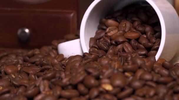 Geröstete Kaffeebohnen mit Tasse - Filmmaterial, Video