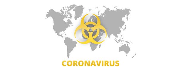 Koronavirové pozadí značky biohazard nad světem. Varování covid-19 koncepce karantény - Vektor, obrázek