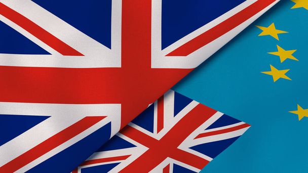 Birleşik Krallık ve Tuvalu 'nun iki bayrağı. Kaliteli bir iş geçmişi. 3d illüstrasyon - Fotoğraf, Görsel