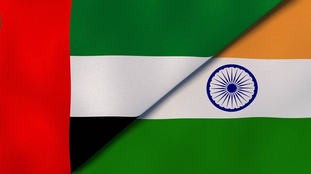Флаги Объединённых Арабских Эмиратов и Индии. Высококачественный бизнес-фон. 3d иллюстрация
 - Фото, изображение