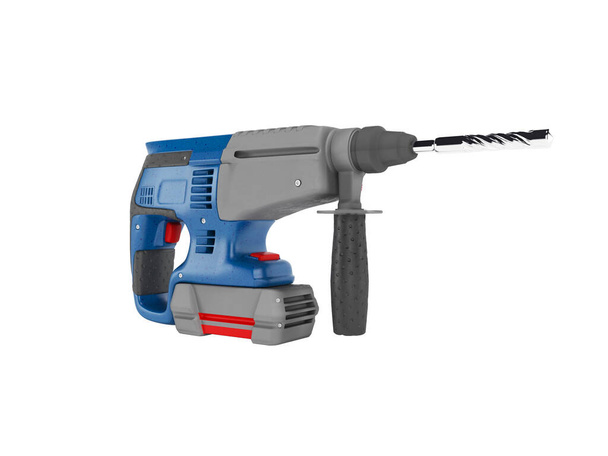 3d rendering of blue electric drill with gray accents isolated on white background no shadow - Photo, Image