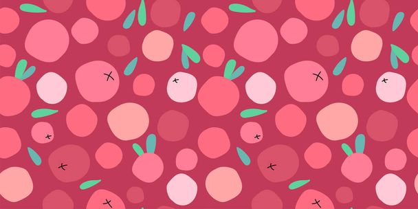 бесшовный узор со свежей брусникой, клюквой и листьями на розовом фоне. Современный абстрактный дизайн упаковки, бумаги, обложки, ткани, интерьера
 - Вектор,изображение