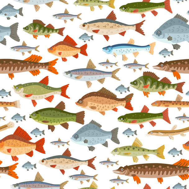 Бесшовный рисунок пресноводных рыб. Векторные морепродукты
 - Вектор,изображение