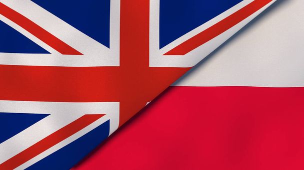Twee staten vlaggen van het Verenigd Koninkrijk en Polen. Hoge kwaliteit zakelijke achtergrond. 3d illustratie - Foto, afbeelding