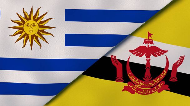 Флаги двух штатов Уругвая и Брунея. Высококачественный бизнес-фон. 3d иллюстрация
 - Фото, изображение