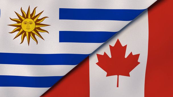 Two states flags of Uruguay and Canada. High quality business background. 3d illustration - Photo, Image