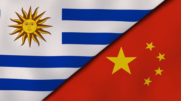 Dois estados bandeiras do Uruguai e da China. Fundo de negócios de alta qualidade. ilustração 3d
 - Foto, Imagem