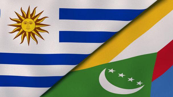 Dois estados bandeiras do Uruguai e Comores. Fundo de negócios de alta qualidade. ilustração 3d
 - Foto, Imagem