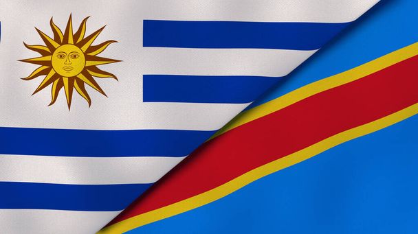 Deux États drapeaux de l'Uruguay et de la RD Congo. Une expérience professionnelle de haute qualité. Illustration 3d
 - Photo, image
