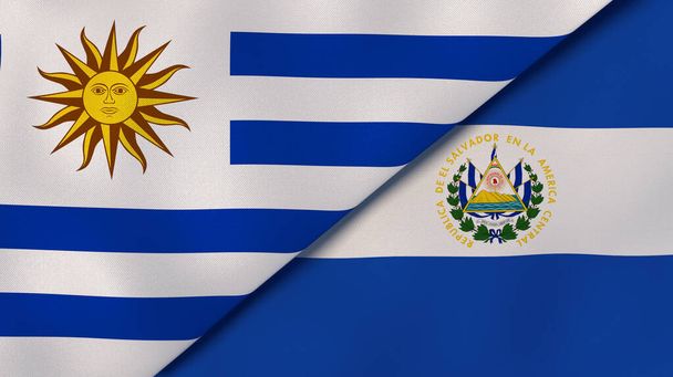 Deux États drapeaux de l'Uruguay et du Salvador. Une expérience professionnelle de haute qualité. Illustration 3d
 - Photo, image