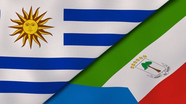İki Uruguay ve Ekvator Ginesi bayrağı. Kaliteli bir iş geçmişi. 3d illüstrasyon - Fotoğraf, Görsel