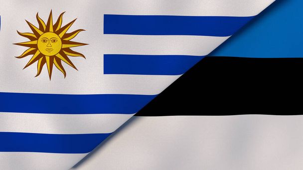 Two states flags of Uruguay and Estonia. High quality business background. 3d illustration - Photo, Image