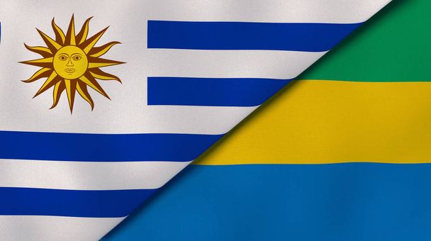 Two states flags of Uruguay and Gabon. High quality business background. 3d illustration - Photo, Image