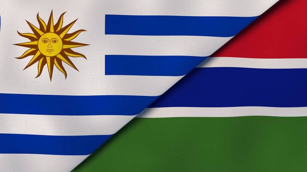 Deux États drapeaux de l'Uruguay et de la Gambie. Une expérience professionnelle de haute qualité. Illustration 3d
 - Photo, image