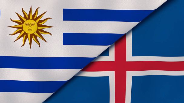 Dois estados bandeiras do Uruguai e Islândia. Fundo de negócios de alta qualidade. ilustração 3d
 - Foto, Imagem