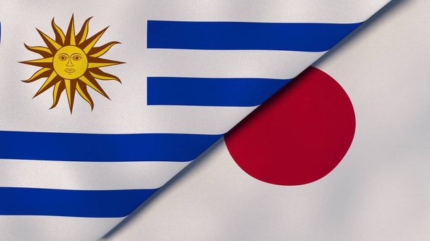 Two states flags of Uruguay and Japan. High quality business background. 3d illustration - Photo, Image