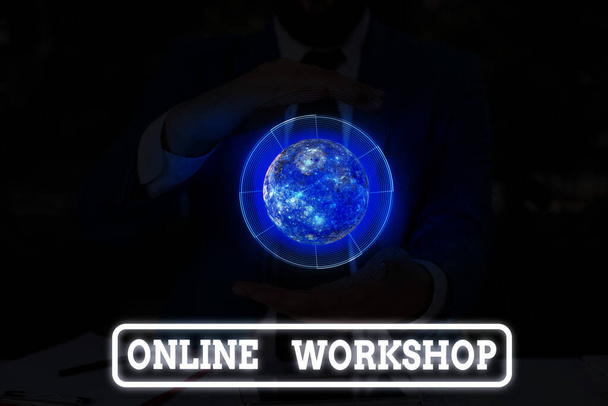 Conceptual hand writing showing Online Workshop. Business photo text intensive discussion and activity on a particular subject Elements of this image furnished by NASA. - Fotoğraf, Görsel