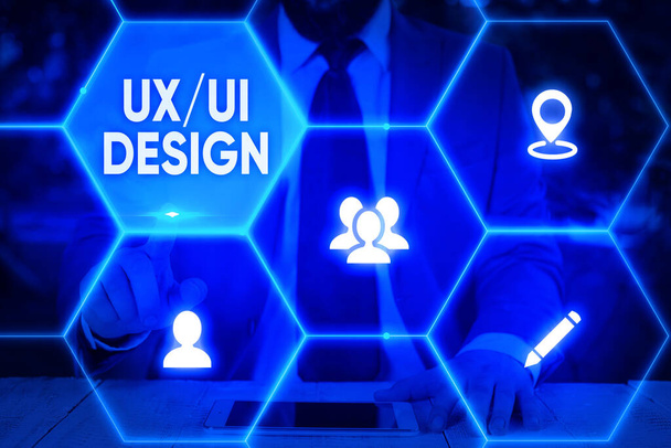 Написання тексту Ux або Ui Design. Концепція, що означає два різні елементи одного споживчого досвіду
. - Фото, зображення