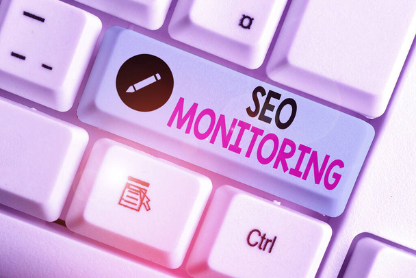 Text sign showing Seo Monitoring. Conceptual photo the process of optimizing the visibility of your website. - Photo, Image