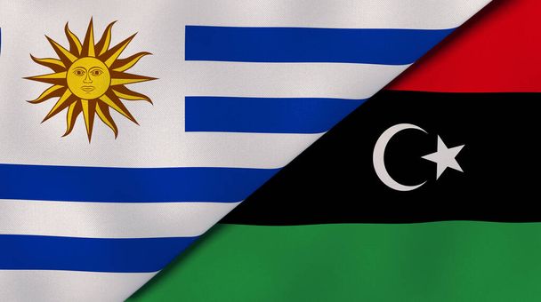 Dos Estados banderas de Uruguay y Libia. Fondo de negocio de alta calidad. ilustración 3d
 - Foto, imagen