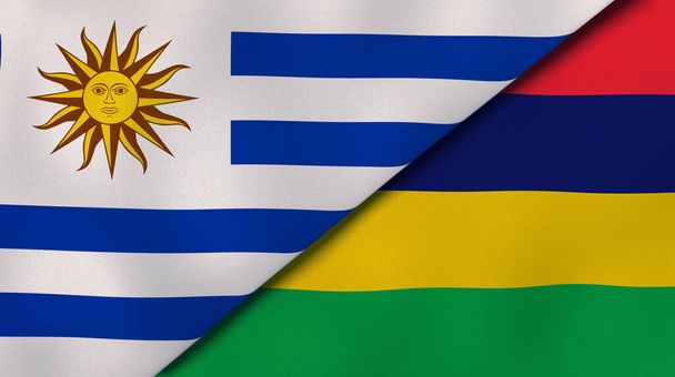 Uruguayn ja Mauritiuksen liput. Laadukas yritystausta. 3d kuva
 - Valokuva, kuva