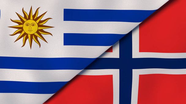 Deux États drapeaux de l'Uruguay et de la Norvège. Une expérience professionnelle de haute qualité. Illustration 3d
 - Photo, image