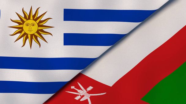 Deux États drapeaux de l'Uruguay et d'Oman. Une expérience professionnelle de haute qualité. Illustration 3d
 - Photo, image
