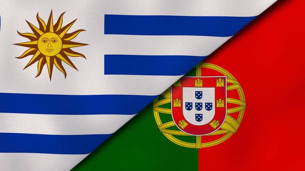 Deux États drapeaux de l'Uruguay et du Portugal. Une expérience professionnelle de haute qualité. Illustration 3d
 - Photo, image