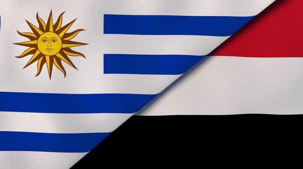 Deux États drapeaux de l'Uruguay et du Yémen. Une expérience professionnelle de haute qualité. Illustration 3d
 - Photo, image