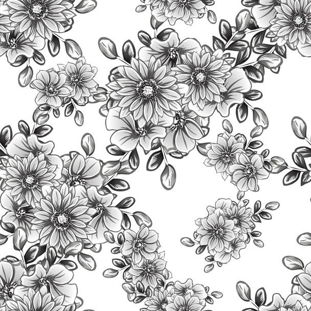 Seamless monochrome vintage style flowers pattern - Vektor, obrázek