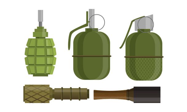 Set of dark green war weapons for killing people - Διάνυσμα, εικόνα