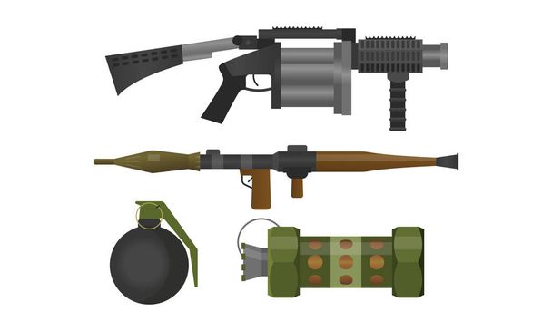 Set of dark green war weapons and gun for killing people - Διάνυσμα, εικόνα