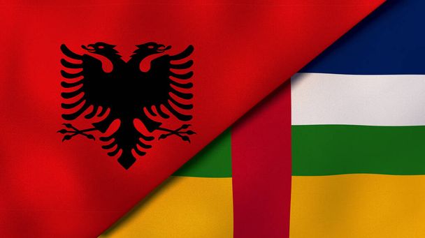 Kaksi valtiota Albanian ja Keski-Afrikan tasavallan liput. Laadukas yritystausta. 3d kuva
 - Valokuva, kuva