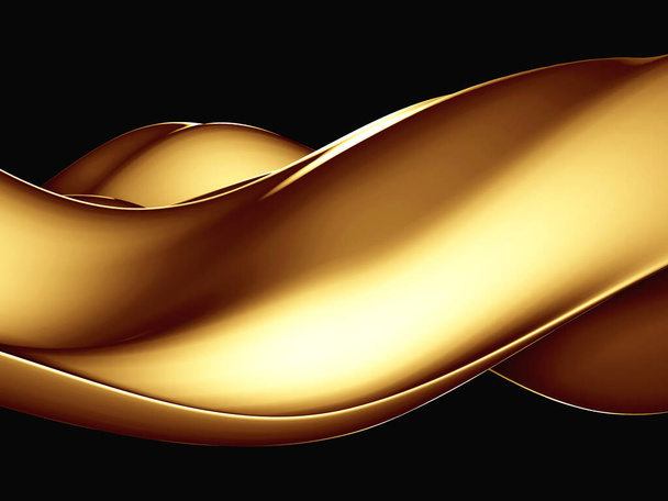 Zlaté abstraktní vlnité tekuté pozadí. 3D vykreslení ilustrace - Fotografie, Obrázek